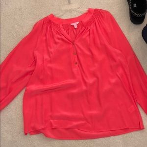 Coral silk blouse